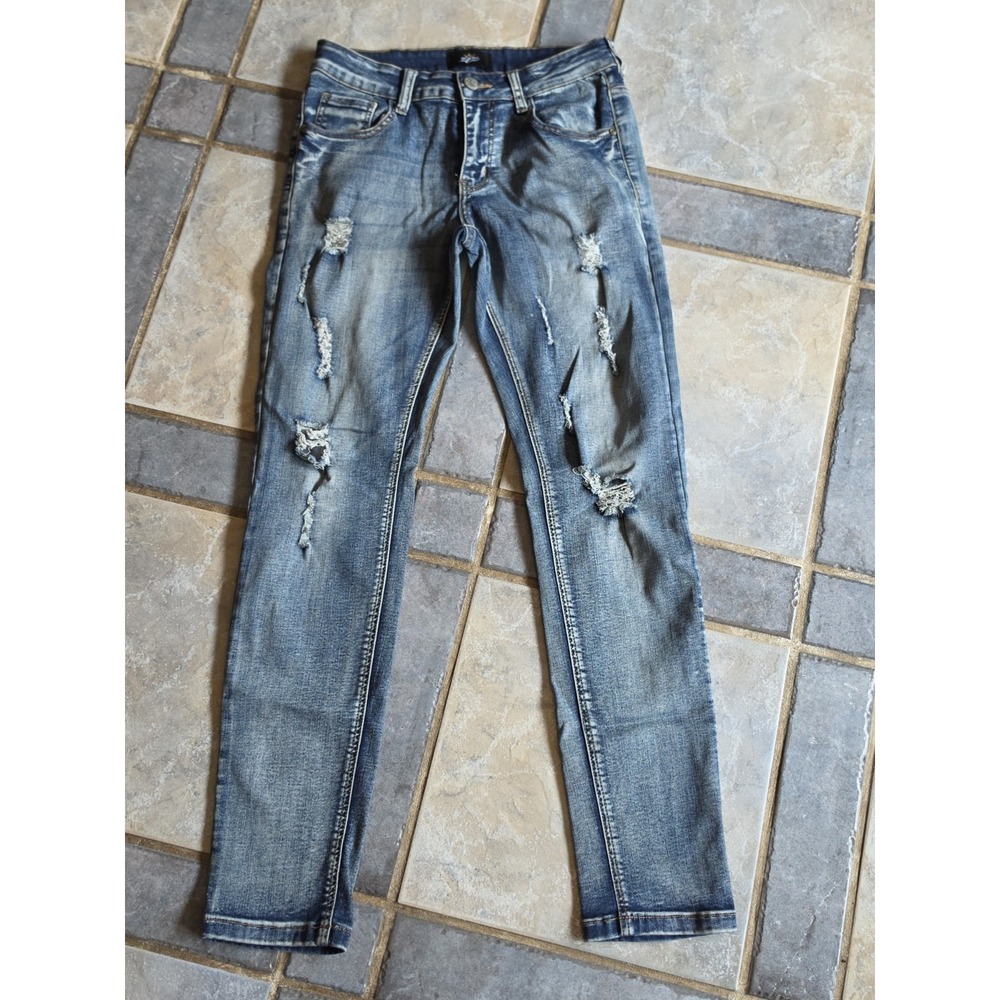 ZLZ Denim Men's Distressed Slim Fit Blue Jeans 30W